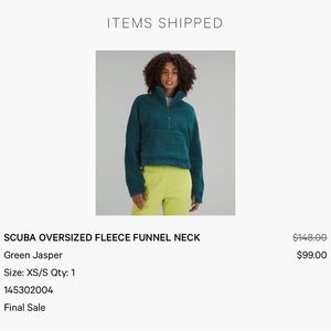 Lululemon SCUBA OVERSIZED FLEECE FUNNEL NECK in green jasper